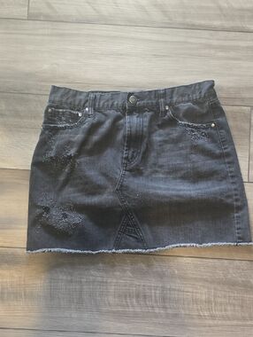 Black Distressed Denim Mini Skirt By EVIDNT Size 28